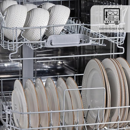 GBHOME Ceramic Dinnerware Sets, 24 pcs Embossed Elegant Stoneware Plates and Bowls Sets, Housewarming Wedding Gift | Dishwasher & Microwave Safe | Dishes Set Service for 8