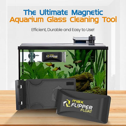 FL!PPER Flipper Cleaner Float - 2-in-1 Floating Magnetic Aquarium Glass Cleaner - Fish Tank - Scrubber & Scraper Aquarium Cleaning Tools – Fish Tank, Max