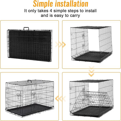 FDW Dog Crate for Medium Dogs 30 Inch Folding Metal WirePet Cage Double Door W/Divider Panel Indoor Outdoor Kennel Leak-Proof Plastic Tray,Black
