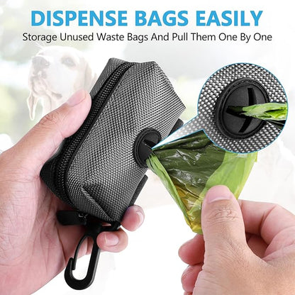 Dog Waste Bag Dispenser Pet Poop Bags Holder for Doggie Waste Bags Dispensers Soft Fabric Zipper Small Doggy Puppy Pouch for Leash Accessory Attachment with Carrier,2PC Grey