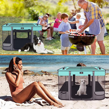 Foldable Pet Kitten Playpen, Waterproof Portable Pet Cat Dog Playpen Kennel Tent for Small Dog Cat, Removable Shade Cover, Come with Free Carrying Case, Indoor Outdoor Use for Small Animals, BlackTeal