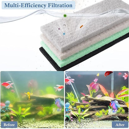 4 Pack Mixed Filter Pads 12.6" x 5" for Aquarium, Cut-to-Fit Fish Tank Filter Media with Ammonia&Carbon&Phosphate Reducer, Aquarium Filter Sponge, Compatible with Most Filters