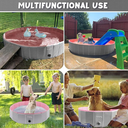 Furrybaby Dog Pool, Foldable Dog Pools for Large Dogs Portable Kiddie Pool Pet Doggie Wading Swimming (Pink 63'') Indoor and Outdoor