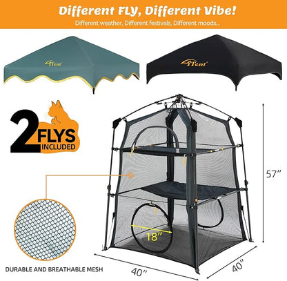 Extra Large Catio Outdoor Cat Enclosure,3 Tier Cat Tower Tent Weatherproof & Sunproof with 3 Doors, Foladable and Portable for Patio, Deck,Camping, Indoor & Outdoor(Patented)-Wave Shade