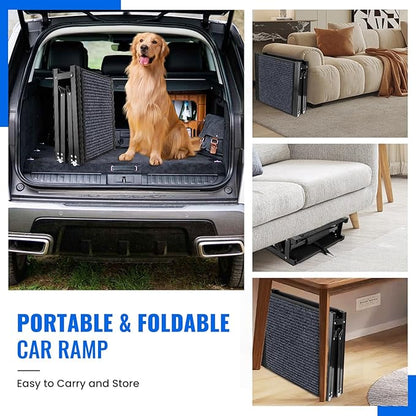 Dog Ramp for Car, 63"x17" Foldable Car Ramp for Dogs, Dog Car Dog Ramps for Large Dogs SUV, Car Dog Ramp with Non-Slip Rug Surface, Folding Dog Ramp for Truck, SUV