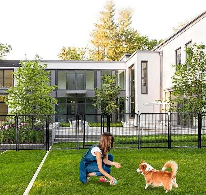 Dog Playpen 48 inch(H) 8 Panels Total 17.7 Ft(L) Dog Fence Outdoor for Yard. Wide Door Low Threshold，Metal Dog Pen Heavy Duty Pet Puppy Exercise Pen for Rv Camping Garden Yard