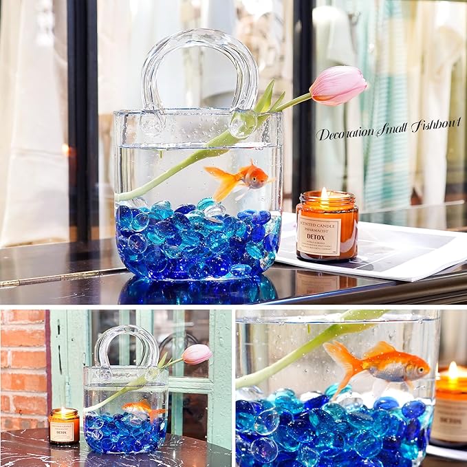 10LB Blue Mix Flat Glass Marbles for Vases, Mancala Stones Gemstone Beads Vase Filler Decorative Glass Pebbles for Fish Tank, DIY Crafts, Aquarium Decor Rocks