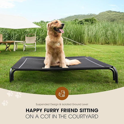 Elevated Dog Bed, Raised Outdoor Dog Bed for Medium Sized Dog, Portable Cooling Pet Cot with Breathable & Washable Mesh, Indoor & Outdoor Pet Hammock with Skid-Resistant Feet.