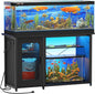55-75 Gallon Fish Tank Stand with Power Outlets & LED Light, Reversible Heavy Duty Metal Aquarium Stand with Cabinet for Fish Tank Accessories Storage, Turtle/Reptile Terrariums, Black