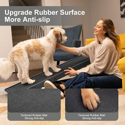 ABORON Folding Pet Ramp, 5-Level Adjustable Dog Ramp for Bed, Couch, SUV - High Traction Rubber Surface, Supports up to 200 lbs, 45.2" Long - Ideal for Small & Large Dogs & Cats,Black Finish