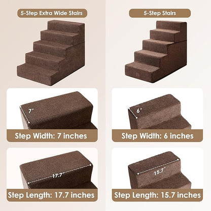 EHEYCIGA Dog Stairs for High Bed 25" H, 5-Step Extra Wide Dog Steps for Bed, Pet Steps for Small Dogs and Cats, Non-Slip Balanced Pet Ramp Indoor, Brown