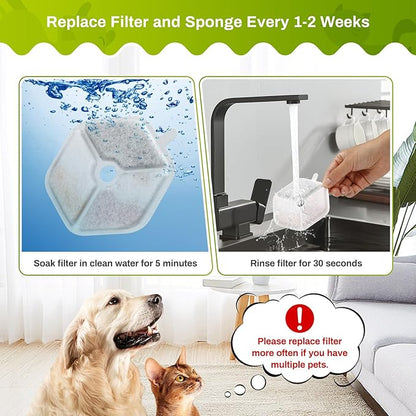 9 Packs Replacement Filters and Sponges for 152oz/4.5L Wireless Cat Water Fountain, ZEKIRY Cat Water Fountain Filters, 5-Layer Filtration System Pet Fountain Filters