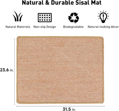 FUKUMARU Cat Scratcher Mat, 23.6 X 31.5 Inch Natural Sisal Cat Scratch Mats, Horizontal Cat Floor Scratching Pad Rug, Protect Carpets and Sofas Brown
