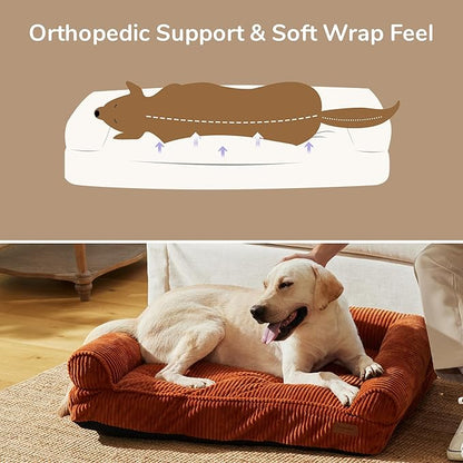 FUKUMARU Cute Dog Bed, Fluffy Dogs Couch with TPU Layer Keeping Lining Dry, Pet Sofa Medium Size Dog Easy to Care, Warm Cat Bed with Removable Zipper Cover, 36inch, Large, Orange