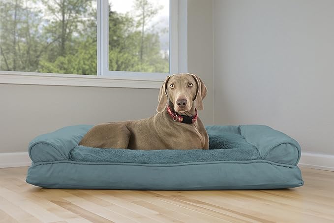 Furhaven Pillow Dog Bed for Large Dogs w/ Removable Bolsters & Washable Cover - Plush & Suede Sofa - Deep Pool, Jumbo/XL