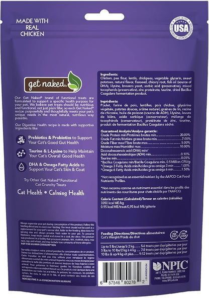 Get Naked Digestive Health Crunchy Cat Treats 2.5oz - Chicken Flavor, Grain-Free Cat Probiotics for Indoor Cats, Supports Healthy Digestion, Dental Health & Immunity, Made in The USA