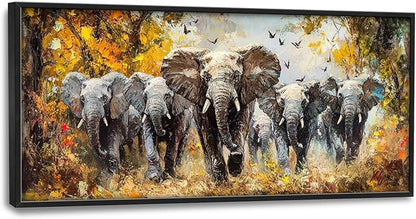 Extra Large Elephant Framed Wall Art for Living Room,Oversized Elephants Wild Animal Pictures Wall Decor,Forest Landscape Canvas Print Painting Modern Artwork Bedroom Office Bathroom 60L" x 30W"