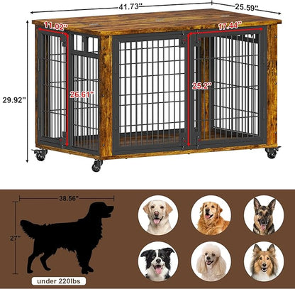 EasyCom 41" for Training Moveable XL Dog Crate, Large Dog Crate Furniture with Top-Access Teasing/Feeding Doors, Chew-Resistant Dog Kennel Indoor Furniture for Medium and Large Dogs