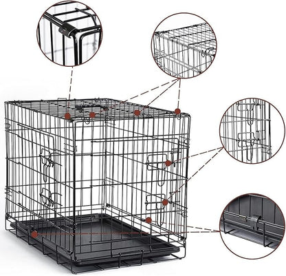 DONORO Dog Crates for Lareg Size Dogs Indoor Double Door Dog Kennels & Houses for Puppy and Cats, Collapsible Metal Contour Dog Cages (Brown, 42.0" L x 28.0" W x 31.0" H)