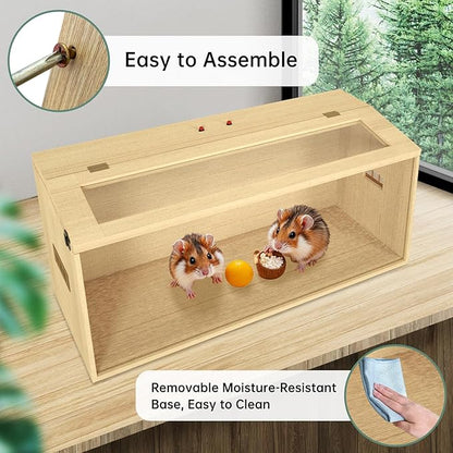 32" Hamster Habitat Enclosure, Top Opening Lockable Roof Door, Gerbil Dwarf Hamster Cage with Hygrometer, Chewproof Syrian Hamster Cage for Mice, Small Animal, (Wooden, 32" L x 16" W x 16" H)