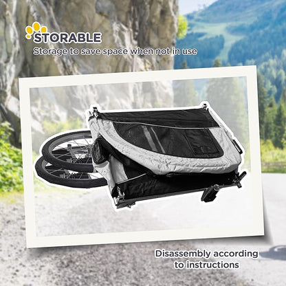Aosom Dog Bike Trailer 2-in-1 Pet Stroller with Canopy and Storage Pockets