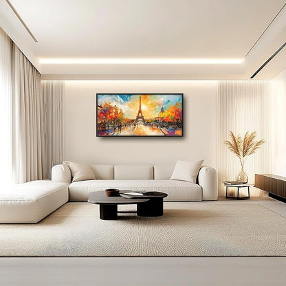 Framed Large Eiffel Tower Wall Art for Living Room, Oversized Paris City Street Landscape Wall Decor, Colorful Sunrise Canvas Painting Modern Artwork for Living Room Bedroom Office 60"x30"