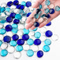 1LB Mixed Blue Glass Marbles, Transparent and Smooth Flat Glass Beads for Vases, Mosaic Gem Pebbles for Aquarium Decor, Floral Arrangements, Mancala Stones, Vase Filler and Crafts (Approx. 80-100 PCS)