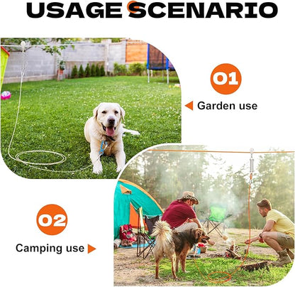 75ft Dog Runner for Yard Large Dog Heavy Duty with Double Shock Absorbers Tangle-Free Aerial Trolley System for Large Dogs Up to 250lbs(Silver)