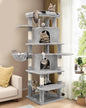Globlazer Corner Cat Tree for Large Cats, 66inch Tall Curved Series Large Cat Tower for Multiple Indoor Cats with 6 Scratching Posts, 2 Spacious Cat Condos, Hammock, Hanging Basket, C66, Light Grey