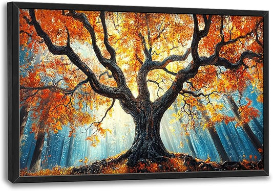 Extra Large Tree of Life Framed Wall Art for Living Room,Fall Autumn Forest Sunrise Landscape Pictures Wall Decor,Nature Canvas Print Painting Modern Artwork Bedroom Office 36L" x 24W"