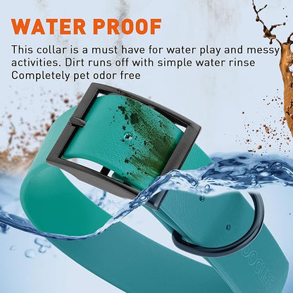 Dogline Biothane Waterproof Dog Collar Strong Coated Nylon Webbing with Black Hardware Odor- Proof for Easy Care Easy to Clean High Performance Fits Small Medium or Large Dogs, Blue Aqua