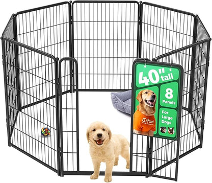 FXW Homeplus Unleashed Indoor Dog Playpen - Stress-Free and Safe Play, Heavy Duty 40 Inch 8 Wire Panels Dog Pen for Medium and Large Dogs, Black│Patented