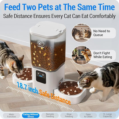 5G WiFi Automatic Cat Feeder with Slow Feed for 2 Cats: Automatic Dog Feeder with 7L Large Food Storage, Cat Food Dispenser with Alexa for Multiple Pets, Detachable for Easy Cleaning -29 Cup