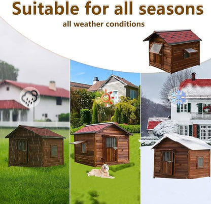 Extra Large Wooden Dog House Outdoor, Waterproof Heavy Duty Dog House Outside with Door and Adjustable Window, Large Outdoor Pet Kennel, 6XL