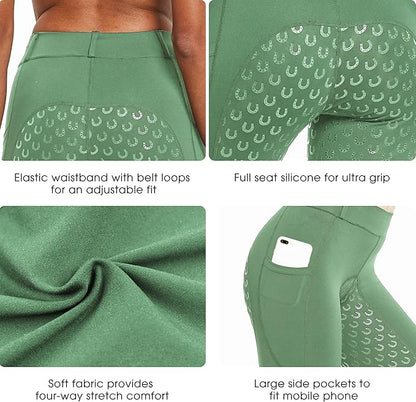 FitsT4 Sports Women's Full Seat Riding Tights Active Silicon Grip Horse Riding Tights Equestrian Breeches