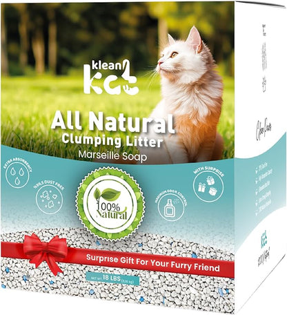All Natural Clumping Cat Litter – Multiple Scents – Low Dust, Odor Control – (Marseille Soap) 18 lb - Surprise Toy Inside
