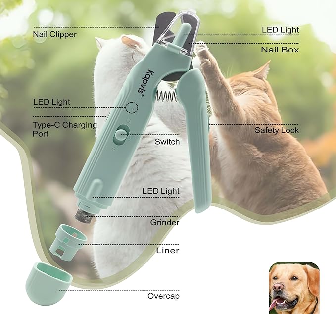 2-in-1 Dog Nail Trimmers & Dog Nail Grinder with LED Lights,Cat Nail Clipper with Guard,cat Nail Trimmer for Large Medium Small Dogs Cats Claw Trimmer Quick Sensor and Safety Guard