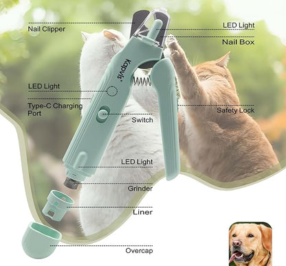 2-in-1 Dog Nail Trimmers & Dog Nail Grinder with LED Lights,Cat Nail Clipper with Guard,cat Nail Trimmer for Large Medium Small Dogs Cats Claw Trimmer Quick Sensor and Safety Guard