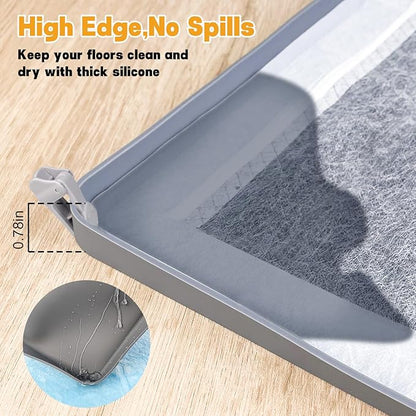 Dog Pee Pad Holder, Puppy Pad Holder Tray for 24'' x 24'' Training Pads, 15pcs Dog Potty Tray Set Include High Edge Silicone Mat & 6 Activated Charcoal Disposable Puppy Pads & 8 Holder Clamps