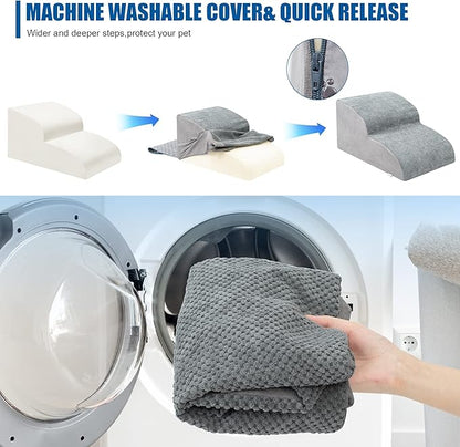 Dog Stairs for Small Dogs - High Density Foam Pet Steps, Extra Wide Dog Ramp with Non-Slip Bottom for High Beds, Couch and Sofa, Best for Dogs Injured, Older Doggy Cats