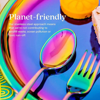 Ahimsa Stainless Steel Kids Utensils - Kids Fork and Spoon Set, Pediatrician Designed Rainbow Silverware Set, 100% BPA Free & Dishwasher Safe (Rainbow)