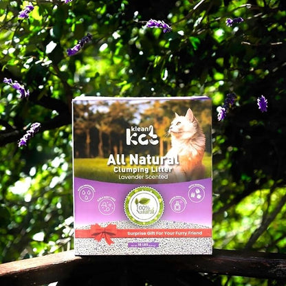 All Natural Clumping Cat Litter – Multiple Scents – Low Dust, Odor Control – (Lavender) 18 lb - Surprise Toy Inside