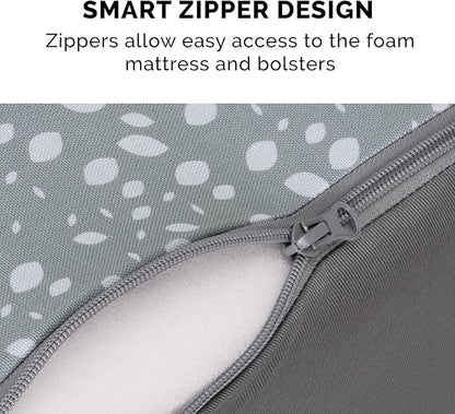 Furhaven Cooling Gel Dog Bed for Large Dogs w/ Removable Bolsters & Washable Cover, For Dogs Up to 125 lbs - Plush & Almond Print L Shaped Chaise - Gray Almonds, Jumbo Plus/XXL