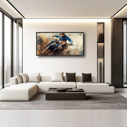 Framed Large Western Cowboy Wall Art, Oversized Rustic Cow Wall Decor for Living Room, Dusty Canvas Painting Pictures Vintage Artwork Home Decoration for Living Room Bedroom Office 60"x30"