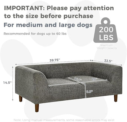 Dog Sofa Couch for Medium to Large Dogs, Memory Foam Dog Sofa Bed, Modern Elevated Pet Couch Bed with Wooden Legs for Medium and Large Dogs, Dark Grey