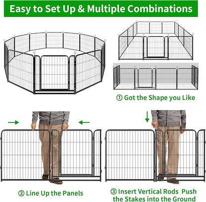 Dog Playpen Outdoor Extra Wide 12 Panels Heavy Duty Dog Fence 32" Height Anti-Rust with Doors Portable for RV Camping Yard, Total 32FT, 79 Sq.ft, Snowy Black