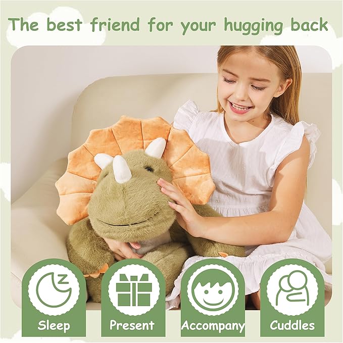 Weighted Stuffed Animals Dinosaur - 22.8" Cute Toy Pillow Plushie Gifts for Kids Boys Girls & Adults, 3 lbs Ultra-Soft Washable Green Dino Plush Pillowfort