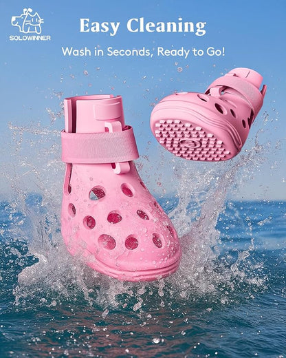 Dog Shoes for Hot Pavement, Breathable Dog Boots Paw Protectors with Adjustable Straps & Non-Slip Sole, Easy On & Off, Waterproof, Easy-Cleaning (Pink, L)
