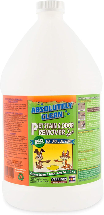 Absolutely Clean Amazing Pet Odor Eliminator for Home, Professional Strength: Natural Enzymes Remove Most Stains in 60 Seconds -Dog/Cat Urine, Vomit, Bile, Feces, Grass, Blood, Drool, More -USA Made
