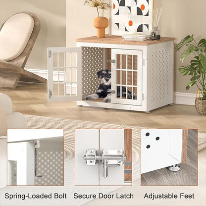 26" Heavy Duty Dog Crate Furniture for Small Dogs, Metal Kennel for High Anxiety Dogs, Chew Proof Pet Cage Indoor, Decorative Dog Kennel End Table,White